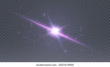 Abstract purple glare bright light PNG effect with glare and sparkles on transparent background. Vector 10 EPS