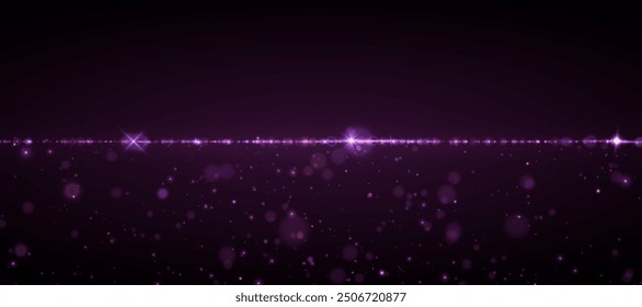 Abstract purple glare and sparkles of light PNG effect with glare and sparkles on dark background. Vector 10 EPS	
