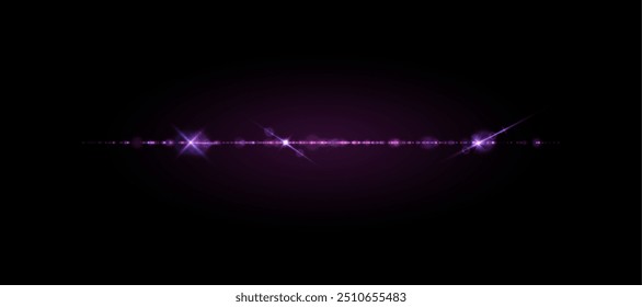 Abstract purple glare and sparkles light effect with glare and sparkles on dark background. Vector 10 EPS