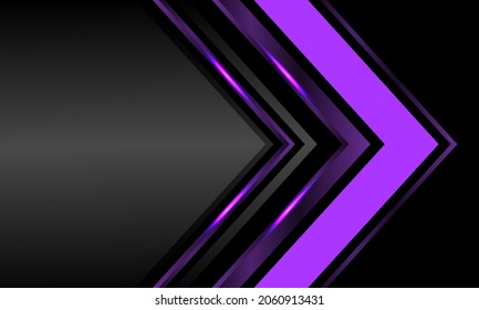 Abstract purple glossy arrow direction with grey metallic blank space on black design modern futuristic background vector illustration.