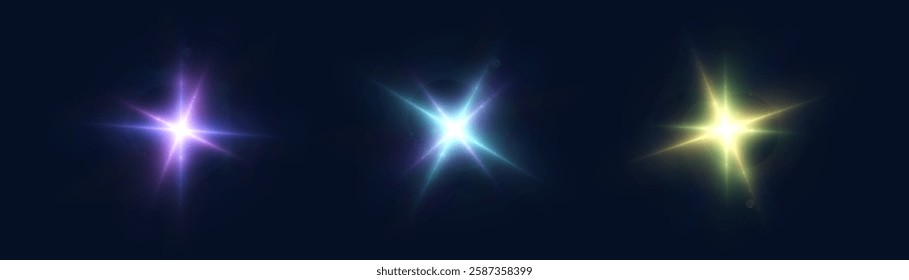Abstract purple glow. Bright explosion of light flickering rays on dark background. Luxury style for design and vector illustrations.	