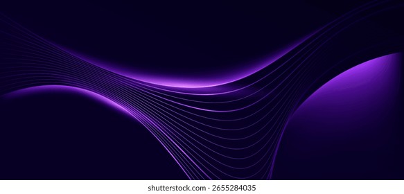 Abstract Purple Glow curve lines on dark background