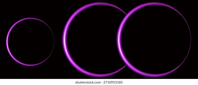 Abstractas círculos brillantes de color púrpura superpuestos sobre un fondo negro oscuro