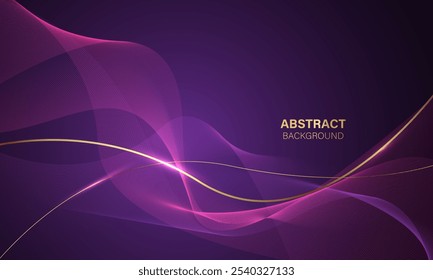 Abstract purple gold light luxury wave curve with blank space for text place design modern creative background vector illustration.