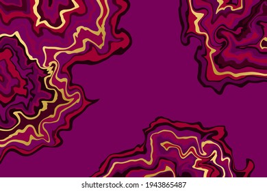 Abstract purple and gold pattern. Agate slice ripple texture imitation. Vector illustration.