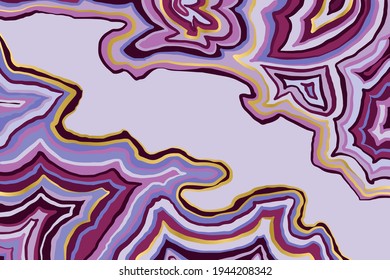 Abstract purple and gold pattern. Agate slice ripple texture imitation. Vector illustration.