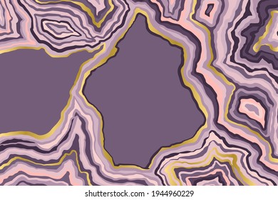 Abstract purple and gold pattern. Agate slice ripple texture imitation. Vector illustration.