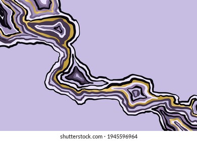 Abstract purple and gold pattern. Agate slice ripple texture imitation. Vector illustration.