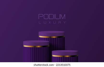Abstract purple gold podium empty room 3d shape design for product display presentation studio concept minimal wall scene vector illustration 