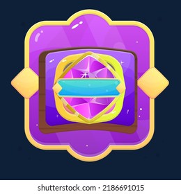 Abstract Purple  And Golden Brown  Gem Blue Bar Pop Up Icon Reward Winner Emblem Frame Juicy Cute Colorful Cartoon UI Vector Design