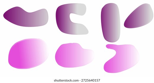 Conjunto de Paquete de gota de gradación púrpura Abstractas. Vector púrpura al azar simple blobs. Abstractas manchas onduladas.