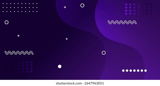 Abstrakter violetter Farbverlauf-Hintergrund mit geometrischen Memphis-Stilelementen