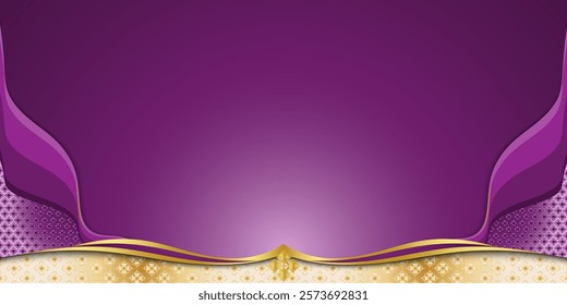 Abstract purple gradient background, luxury gold Thai pattern frame, designed as a backdrop, text or social media.