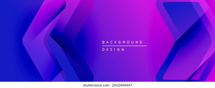 Abstract purple gradient background. Overlapping geometric shapes create dynamic visual effect. Modern design suitable for banners, presentations.