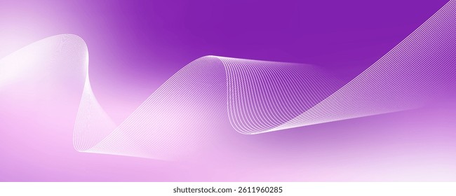 Abstract purple gradient background with shining lines waves. Minimalist background for banner, poster, cover, brochure, flyer, website. eps 10