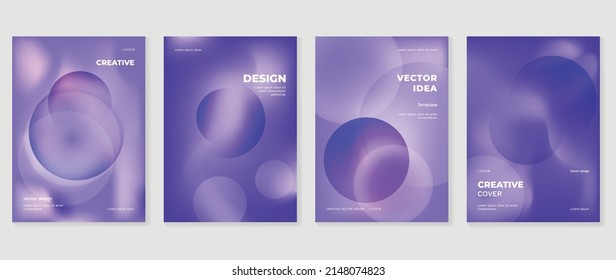 Abstract purple gradient cover template. Set of poster design with hologram color, dynamic graphic, circle shapes, bubbles. Collection modern banners for flyer, business, ads, decoration, card.