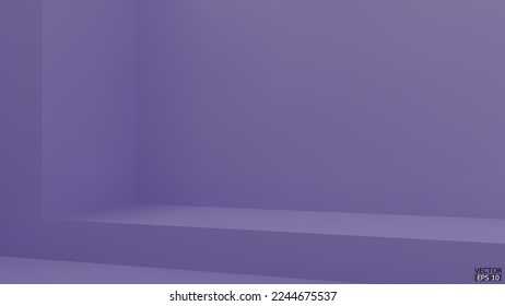 Abstract purple and gradient light background with studio backdrops. Violet Blank display or clean room for showing product. Purple background. Vector illustration.