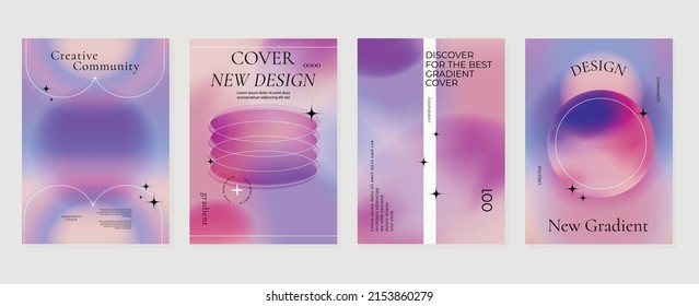 Abstract purple gradient liquid cover template  Set modern poster and vibrant graphic color  hologram  circle shapes  star elements  Futuristic design for brochure  flyer  wallpaper  banner 