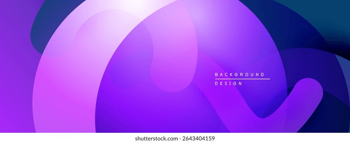 Abstract purple gradients overlap creating fluid shapes. Modern design evokes calm, dynamic energy. Minimalist aesthetic suitable for backgrounds.