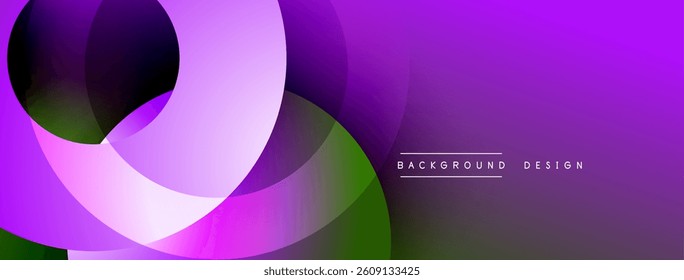 Abstract purple, green design. Overlapping circles create dynamic composition. Smooth gradients, modern aesthetic. Vibrant, stylish background.
