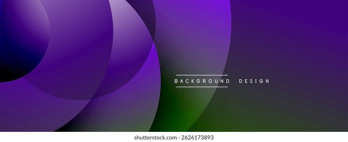 Abstract purple, green gradient. Overlapping circles create dynamic visual effect. Modern design suitable for banners, backgrounds.