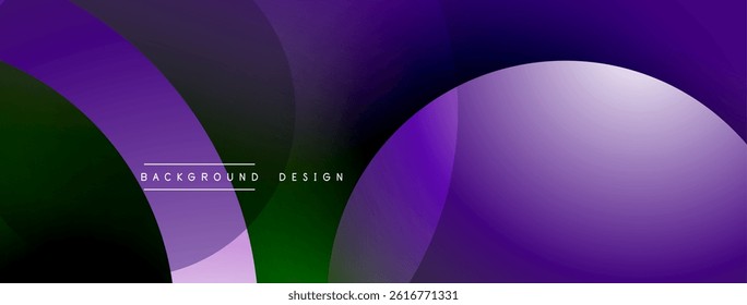 Abstract purple, green gradients. Overlapping circles create dynamic visual effect. Modern background design element.