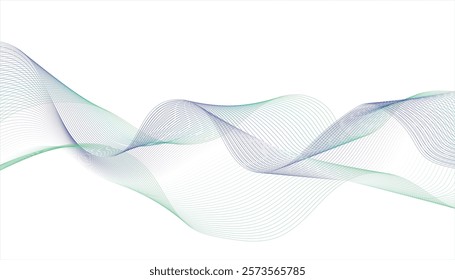  Abstract purple and green wave line on white background. Abstract vibrant gradient line background vector.