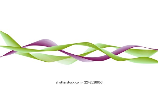 Abstract purple and green waves on white background. Electronic color waves. Vector illustration. Banner, poster design.