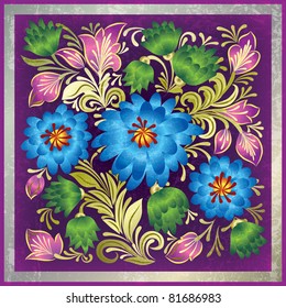 abstract purple grunge background with floral ornament