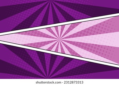 Abstract purple halftone comic book background with sunburst