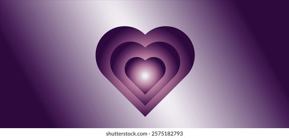 Abstract purple heart design on a soft gradient background.  This vector illustration is perfect for use as wallpaper, banner art, or within graphic design projects. The multiple shades of purple.