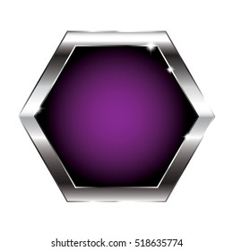 Abstract purple hexagon background in a silver frame, vector illustration, on transparent background