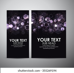 Abstract purple hexagons. Graphic resources design template or roll up. 