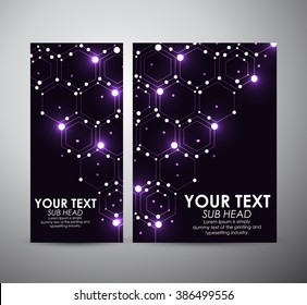Abstract purple hexagons. Graphics resources design template or roll up. 
