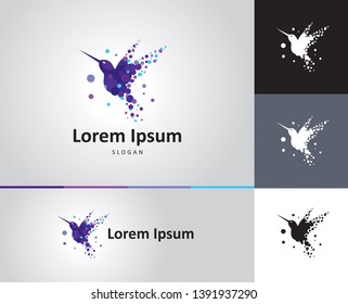 abstract purple hummingbird logo design