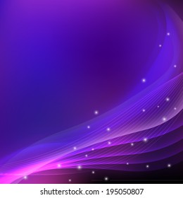 Abstract purple imagination background with sparkles. Violet flow. Purple smooth wave design template. Abstract curve background - vector eps10 illustration 