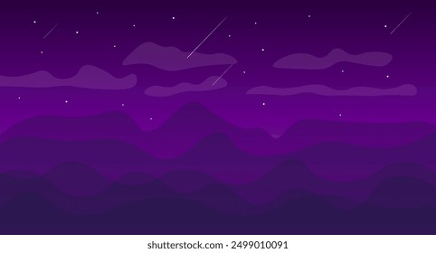 Abstrakt Lila Landschaft Berge Wolken Sterne Magie Mystische Vektordesign