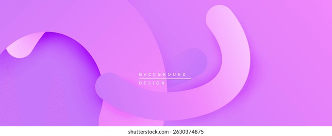Abstract purple layers create dynamic background. Soft gradients, flowing shapes suggest modern design elements. Minimalist aesthetic.