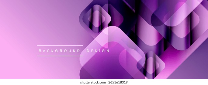 Camadas roxas abstratas criam plano de fundo dinâmico. As matizes de gradiente se misturam, formando textura visual moderna. Elementos de design minimalistas apresentam uma estética elegante.