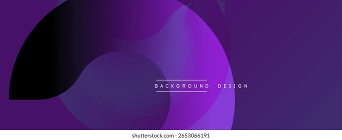 Abstract purple layers create dynamic flow. Modern design features smooth gradients, curves, text background design. Minimalist aesthetic.