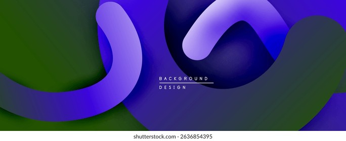 Abstract purple layers create flowing shapes. Gradient colors blend, forming dynamic background design. Modern aesthetic, smooth transitions.