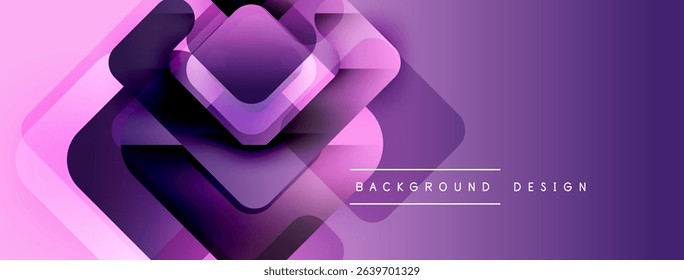 Abstract purple layers create modern background. Geometric shapes overlap, forming dynamic visual effect. Gradient hues add depth.