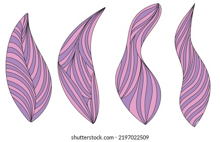Abstract purple leaves. Hand draw wave line art outline line one vector illustration 