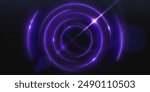 Abstract purple light flare sphere glow effect. Magic neon shine with circular glitter frame design. 3d orb portal with energy motion on curve. Electric shiny and glossy violet speed halo bg