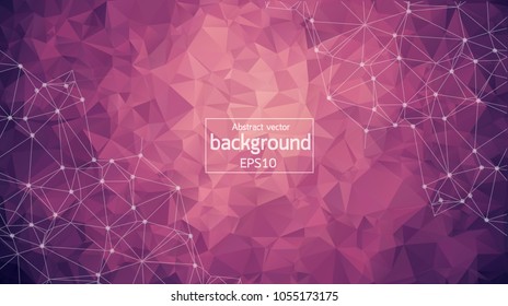Abstract Purple Light Geometric Polygonal background molecule and communication. Connected lines with dots. Concept of the science, chemistry, biology, medicine, technology.