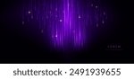 Abstract purple light lines on black background with lighting effect and bokeh. Vector illustration