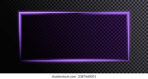 Resumen de la forma del borde del neón de la luz púrpura. Marco rectangular con efecto neón. Pantalla brillante futurista. Vector	