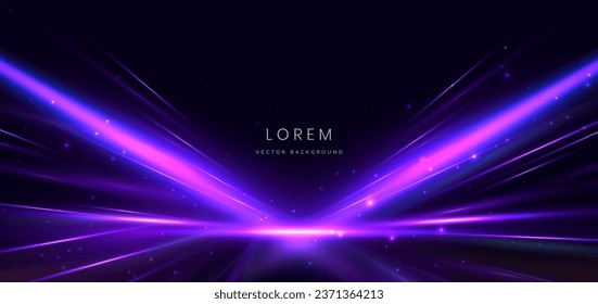 Abstract purple light rays on black background with lighting effect and bokeh. Vector illustration