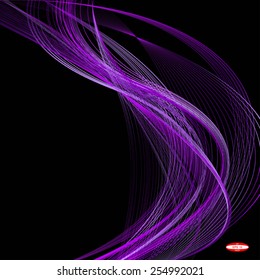abstract purple line violet wave lilac band on black background vector