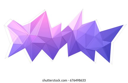 Abstract purple low poly shape, Creative geometic origami polygonal design element.